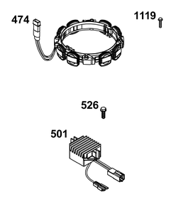 Alternator Group Diagram and Parts List for 49E777-0003-B5 400000 - 699999 Briggs and Stratton Engine